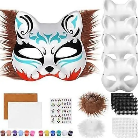 Kattemaske med pels og netøje, tomme papirmasker til gør-det-selv, hvide malepapirmasker, kattemaske til gør-det-selv Halloween Mardi Gras-fest - Glad Maroon-24pcs | Fyndiq