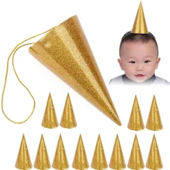 Kegle Fødselsdagshatte Sjove Børn Fest Krone Glitter Party Hat Dekoration Forsyninger Gylden