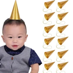 Kegle Fødselsdagshatte Sjove Børn Fest Krone Glitter Party Hat Dekoration Forsyninger Gylden