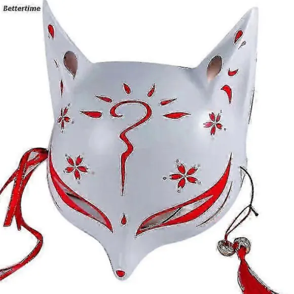 Kitsune Rævemasker Til Cosplay Japansk Kabuki Traditionelle Halloween Fest Kostume Tilbehør Med Justerbar Bandage-Yvan-lingling}