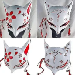 Kitsune Rævemasker Til Cosplay Japansk Kabuki Traditionelle Halloween Fest Kostume Tilbehør Med Justerbar Bandage-Yvan-lingling}