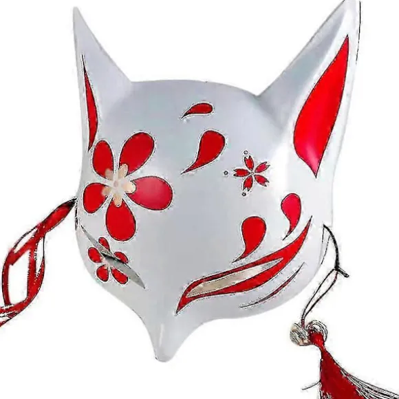 Kitsune Rævemasker Til Cosplay Japansk Kabuki Traditionelle Halloween Fest Kostume Tilbehør Med Justerbar Bandage-Yvan-lingling}