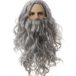 [KK] 【jia】Tomte paryk skæg komplet sæt Jesus paryk Europa og USA langt krøllet hår juleparyk skægsæt-C modeller