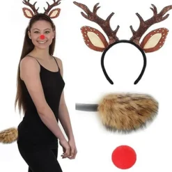 [KK] Julehjorteøre-hårbånd kompatibelt med kvinder piger Halloween hjorteudklædningstilbehør Hjorte-hårbånd Hjortehale Hjortenæse Spotted Antlers ThrA | Fyndiq