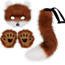 [KK] Kunstig Pelsrævehale Kat Varulv Cosplay Kostumesæt Plysmaske Fluffy Poter Handsker Halloween Jul Rødbrun og Hvid Rødbrun og hvid Red brown and white One Size | Fyndiq