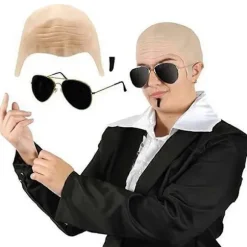 [KK] Mr Worldwide Skaldet Hætte & Solbriller Sæt, Berømthedsikon Udklædning Pitbull Kostume Tilbehør Sæt-Perfekt 2pcs