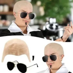[KK] Mr Worldwide Skaldet Hætte & Solbriller Sæt, Berømthedsikon Udklædning Pitbull Kostume Tilbehør Sæt-Perfekt 2pcs