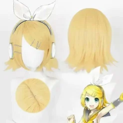 [KK] Paryk Syntetisk Hår Anime Kagamine Rin/len Cosplay Paryk 30cm Kort Guld Gul Parykker Mode Varmebestandig Cosplay Paryk