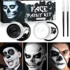 [KK] Sort Hvid Ansigtsmaling, Ansigtsfarve Kropsmaling, Halloween Makeup Sæt med Makeupbørste, Kompatibel med Halloween Udklædningsfest
