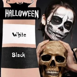 [KK] Sort Hvid Ansigtsmaling, Ansigtsfarve Kropsmaling, Halloween Makeup Sæt med Makeupbørste, Kompatibel med Halloween Udklædningsfest