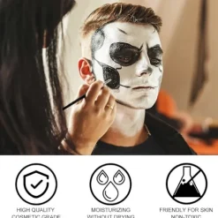 [KK] Sort Hvid Ansigtsmaling, Ansigtsfarve Kropsmaling, Halloween Makeup Sæt med Makeupbørste, Kompatibel med Halloween Udklædningsfest