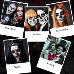 [KK] Sort Hvid Ansigtsmaling, Ansigtsfarve Kropsmaling, Halloween Makeup Sæt med Makeupbørste, Kompatibel med Halloween Udklædningsfest