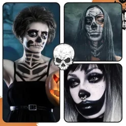 [KK] Sort Hvid Ansigtsmaling, Ansigtsfarve Kropsmaling, Halloween Makeup Sæt med Makeupbørste, Kompatibel med Halloween Udklædningsfest