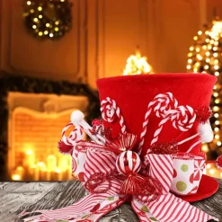 Klassisk rød polyester juletræstop med slikkepindsløkke - Perfekt til julepynt, indendørs og udendørs brug (FMY) Red