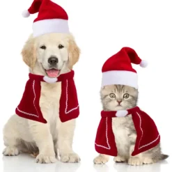 Kæledyrs julehat, kæledyrs julehalstørklæde, kattehunde julekostume, f