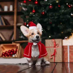 Kæledyrs julehat, kæledyrs julehalstørklæde, kattehunde julekostume, f