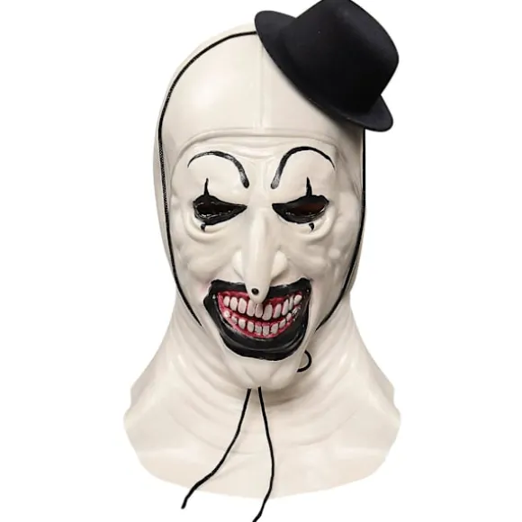 Klovnemaske Ond Blodig Mund med Sort Hat Uhyggelig Morder Joker Maske Halloween Cosplay Kostumefest Rekvisitter(Hvid)