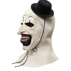 Klovnemaske Ond Blodig Mund med Sort Hat Uhyggelig Morder Joker Maske Halloween Cosplay Kostumefest Rekvisitter（Hvid）
