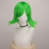 Kort Grøn Cosplay Paryk Varmebestandig Syntetisk Krøllet Paryk til Kvinder og Mænd Unisex Cosplay Fest Paryk