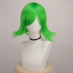 Kort Grøn Cosplay Paryk Varmebestandig Syntetisk Krøllet Paryk til Kvinder og Mænd Unisex Cosplay Fest Paryk