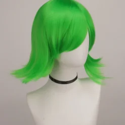 Kort Grøn Cosplay Paryk Varmebestandig Syntetisk Krøllet Paryk til Kvinder og Mænd Unisex Cosplay Fest Paryk