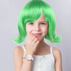Kort Grøn Cosplay Paryk Varmebestandig Syntetisk Krøllet Paryk til Kvinder og Mænd Unisex Cosplay Fest Paryk