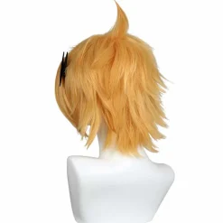 Kort gul anime cosplay paryk (gul med hårnål), Cosplay paryk til Halloween, CJY