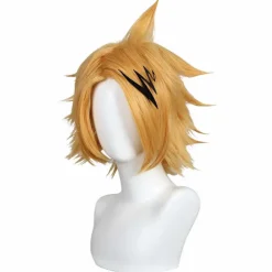 Kort gul anime cosplay paryk (gul med hårnål), Cosplay paryk til Halloween, CJY
