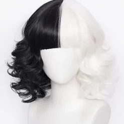 Kort Krøllet Paryk Sort Hvid To-tonet Pandehår Kostumefester Cosplay Halloween Black And White Color 35.56cm