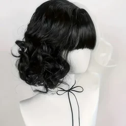Kort Krøllet Paryk Sort Hvid To-tonet Pandehår Kostumefester Cosplay Halloween Black And White Color 35.56cm