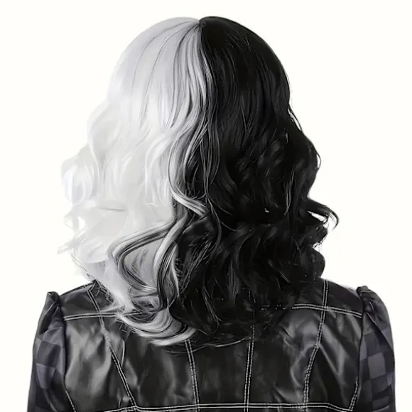 Kort Krøllet Paryk Sort Hvid To-tonet Pandehår Kostumefester Cosplay Halloween Black And White Color 35.56cm