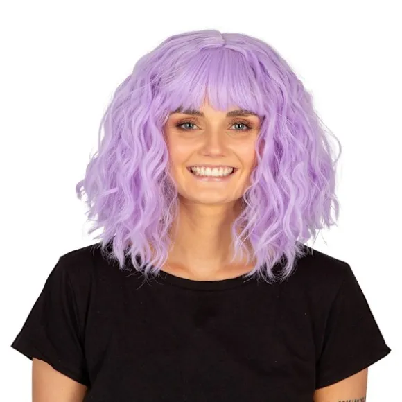 Kort Lavendelfärgad Peruk med Vågor och Lugg Lavender one size