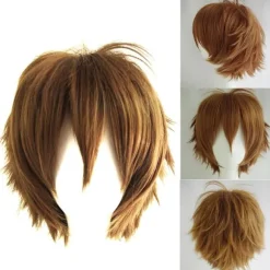 Kort Paryk Anime Cosplay Hårstykke Til Mænd Af Højtemperaturfiber Med Justerbar Størrelse Light Golden