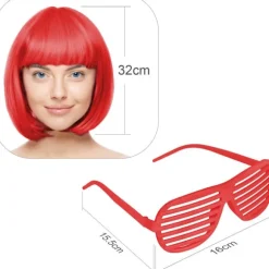 Kort Paryk og Solbrille Sæt, Dame Parykker, Neon Kort Paryk, Farverige Cosplay Paryk Hårdele, til Polterabend Festartikler, 35cm, Rød