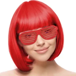 Kort Paryk og Solbrille Sæt, Dame Parykker, Neon Kort Paryk, Farverige Cosplay Paryk Hårdele, til Polterabend Festartikler, 35cm, Rød
