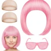Kort Paryk og Solbrillesæt, Dame Parykker, Neon Kort Paryk, Farverige Cosplay Parykhårdele, til Polterabend, 35 cm, Pink