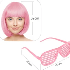 Kort Paryk og Solbrillesæt, Dame Parykker, Neon Kort Paryk, Farverige Cosplay Parykhårdele, til Polterabend, 35 cm, Pink