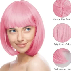 Kort Paryk og Solbrillesæt, Dame Parykker, Neon Kort Paryk, Farverige Cosplay Parykhårdele, til Polterabend, 35 cm, Pink