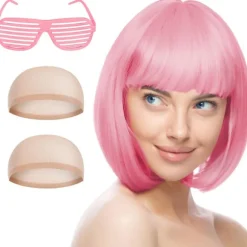 Kort Paryk og Solbrillesæt, Dame Parykker, Neon Kort Paryk, Farverige Cosplay Parykhårdele, til Polterabend, 35 cm, Pink