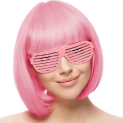 Kort Paryk og Solbrillesæt, Dame Parykker, Neon Kort Paryk, Farverige Cosplay Parykhårdele, til Polterabend, 35 cm, Pink