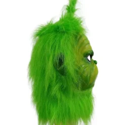 Kostumemaske med grøn pels til julecosplayfest, latexrekvisit, grøn monstermaske, søde grønne rekvisitter til have- og terrassefest, grøn-FA-