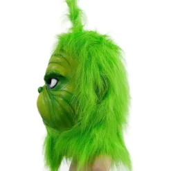 Kostumemaske med grønt pels til jule-cosplayfest, latexrekvisitter, grøn monstermaske, søde grønne rekvisitter til have- og terrassefest, grøn