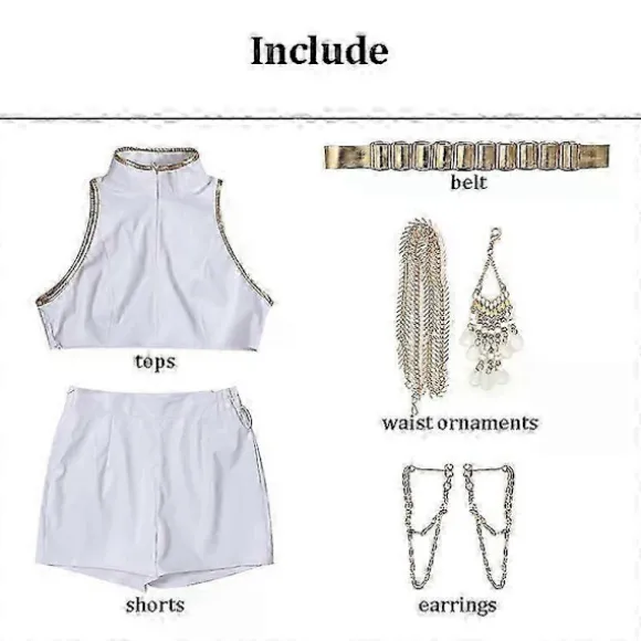 Kpop Cosplay Kostume Paryk Kvinder Piger Hvidt Læderdragt Halloween Karneval Fest Comic-con Rollespils Outfit Child 140