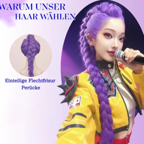 K-Pop Demon Hunters Kostume Sten Paryk Mira Zoe Realistisk Anime Cosplay Lilla Sten Purple Rumi