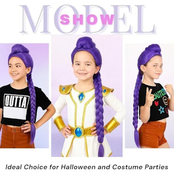 K-Pop Demon Hunters Kostume Sten Paryk Mira Zoe Realistisk Anime Cosplay Lilla Sten Purple Rumi
