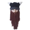 Kreativ Barbarisk Strikket Skæghat Sjov Strikket Hat Paryk Beanie Hat
