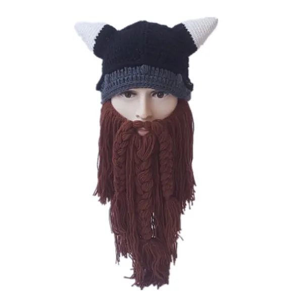 Kreativ Barbarisk Strikket Skæghat Sjov Strikket Hat Paryk Beanie Hat