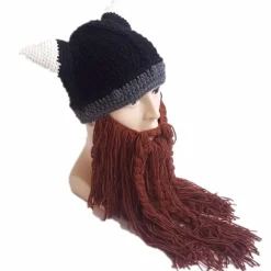 Kreativ Barbarisk Strikket Skæghat Sjov Strikket Hat Paryk Beanie Hat