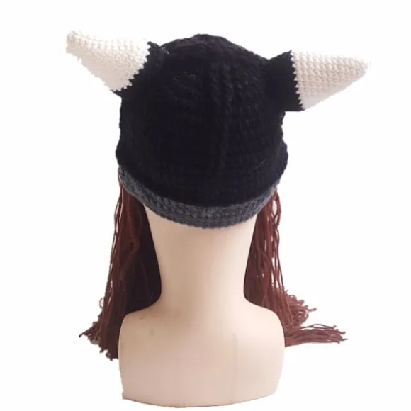 Kreativ Barbarisk Strikket Skæghat Sjov Strikket Hat Paryk Beanie Hat