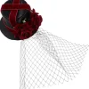 Krydsrem rød rose mesh hat til voksne drenge og piger Halloween fest dekoration hat (han, sort)